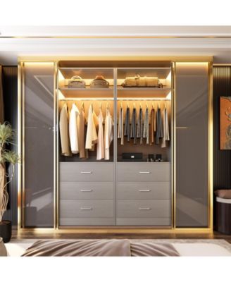Freestanding 2FT Closet System with 3 Wooden Drawers, 24'' Closet Organizer System with Hanging Rod & Shelves