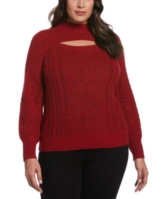 Plus Size Cut-Out Cable Knit Long Sleeve Sweater