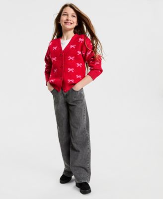 Girls' 5-20 Bow Pattern Long-Sleeve Cardigan, Macy's Exclusive
