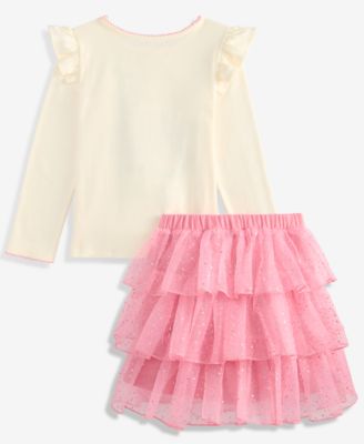 Girls' 2T-6X Long-Sleeve Top and Skirt, 2-Piece Set