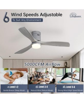 52-inch Modern Sliver 3 Solid Wood Blades Flush Mount Tri color Adjustable Ceiling Fan Light with Remote Control