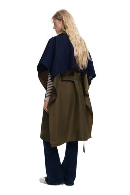 Women's Bimaterial trench-style poncho