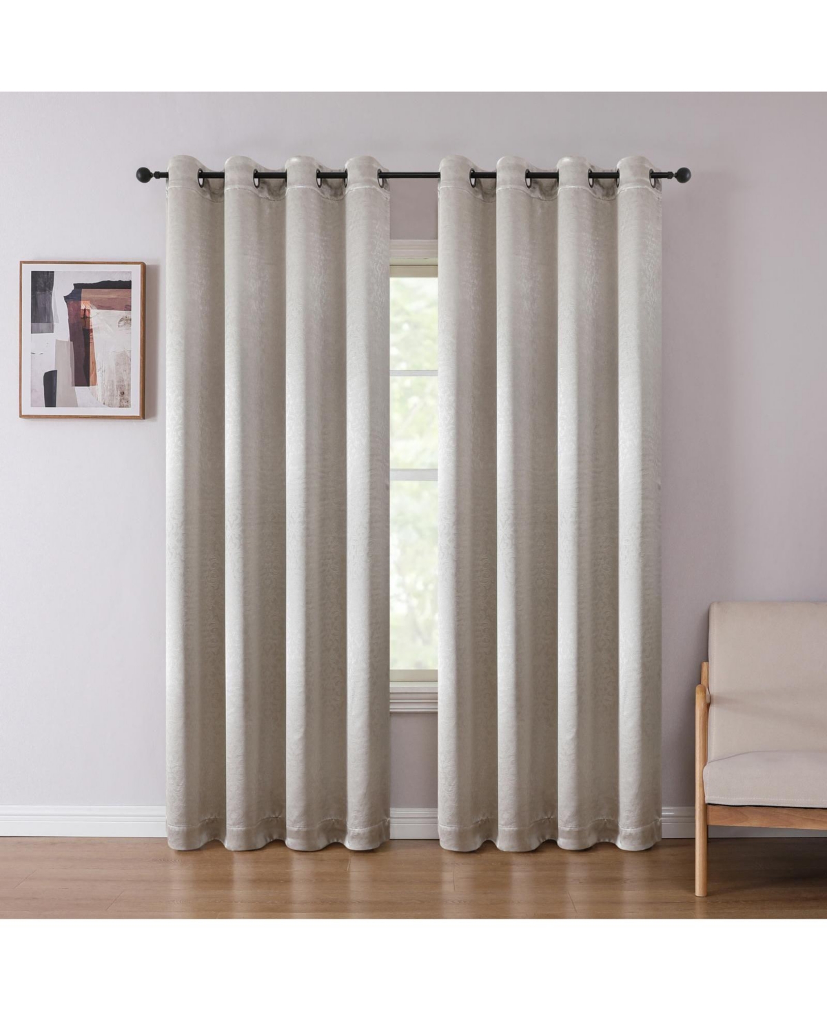 Kate Aurora 1 Piece Priscilla Light Filtering Grommet Top Embossed Leaves Jacquard Window Curtain Panel - Champagne