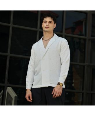 Men's Daisy White Double-Breasted Moziac Shirt