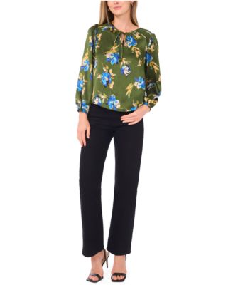 Petite Long-Sleeve Ruched Shoulder Tie Top