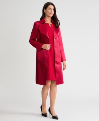 Satin Button Front Trench Coat, Regular & Petites