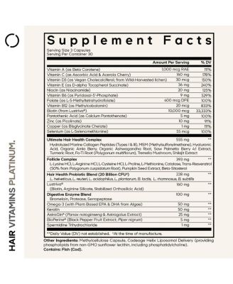 Hair Vitamins Platinum - Lustriva Hair Growth Support, Biotin, Keratin, Collagen, Enzymes, Omega-3, Multivitamins, Probiotics, 90 Capsules