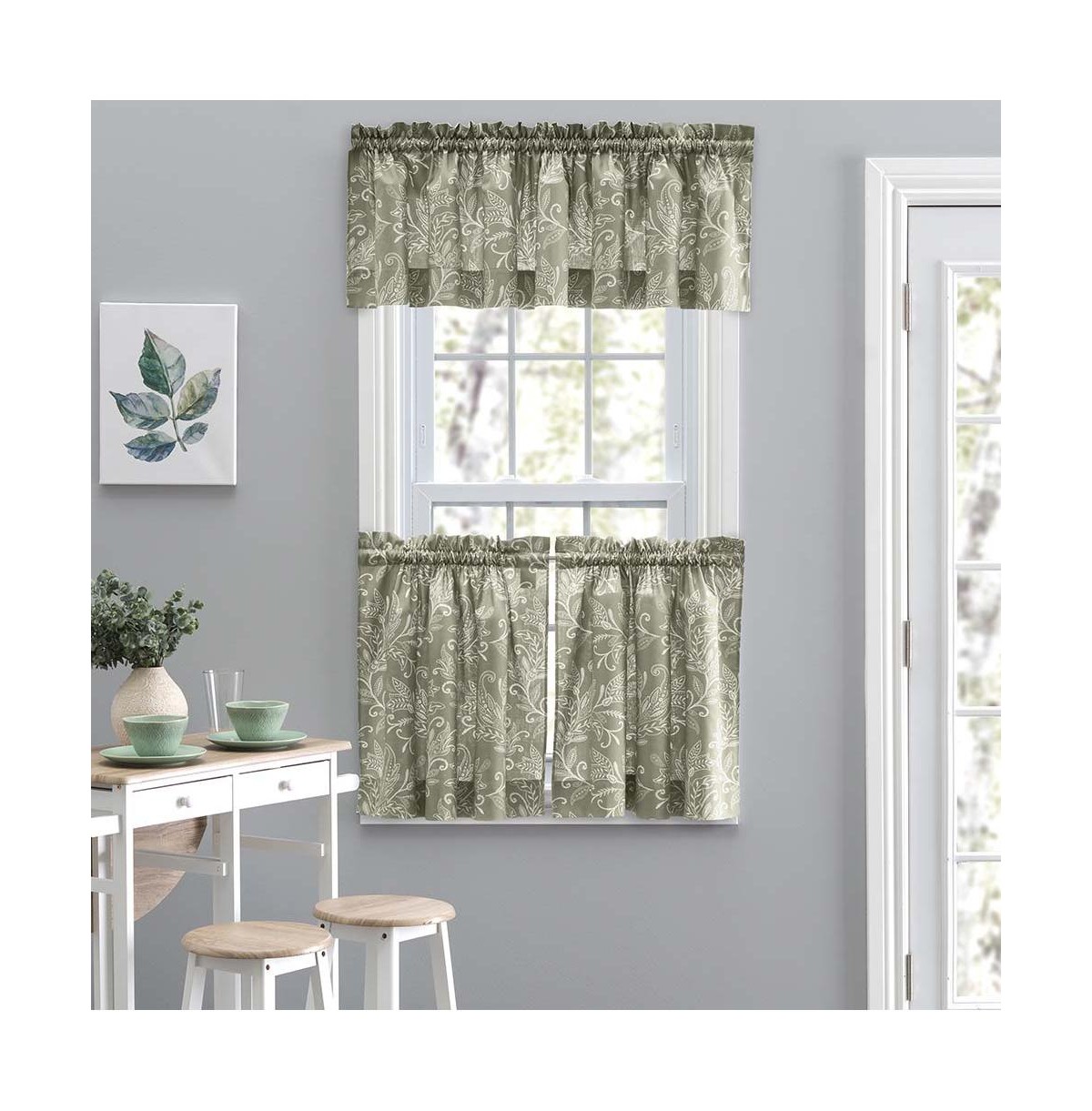 Ellis Curtain Lexington Leaf Pattern on Colored Ground Curtain Tiers 56"x24" Sage