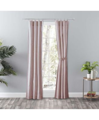 Plaza Classic Ticking Stripe Printed on Natural Ground Tailored Panel Pair with Tiebacks 56" x 84" Brick