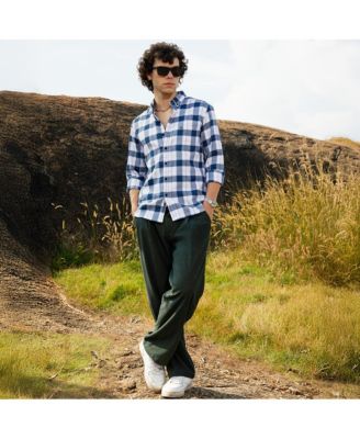 Men's Navy Blue Bi-Buffalo Check Shirt