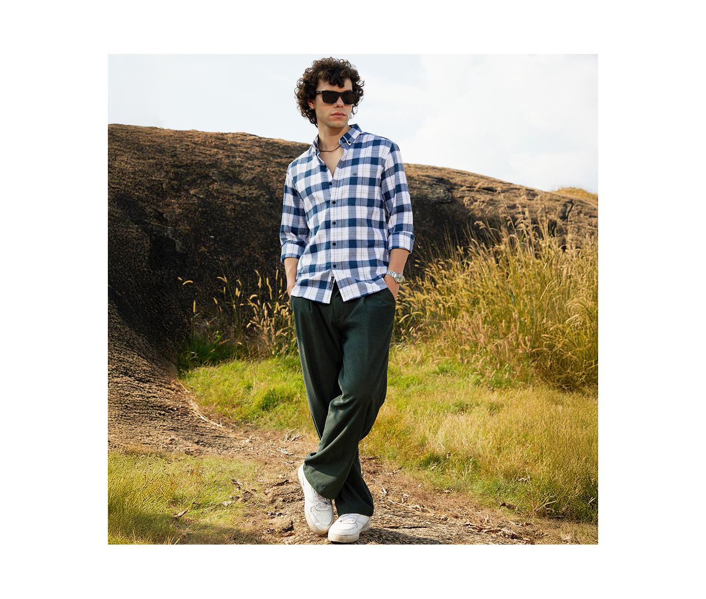 Мужская рубашка Cahoot Campus Sutra Navy Blue Bi-Buffalo Check, цвет: Синий — фото 6