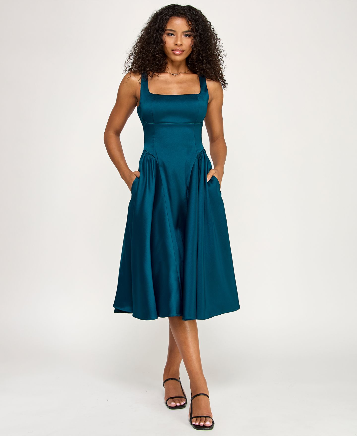 Женское платье KATIA RAE Tank Midi Dress with Full Skirt and Tie Back, цвет: Бирюзовый — фото 1