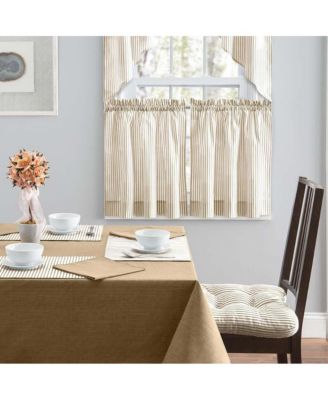 Plaza Classic Ticking Stripe Printed 1.5" Rod Pocket Tailored Tiers 56" x 36" Tan