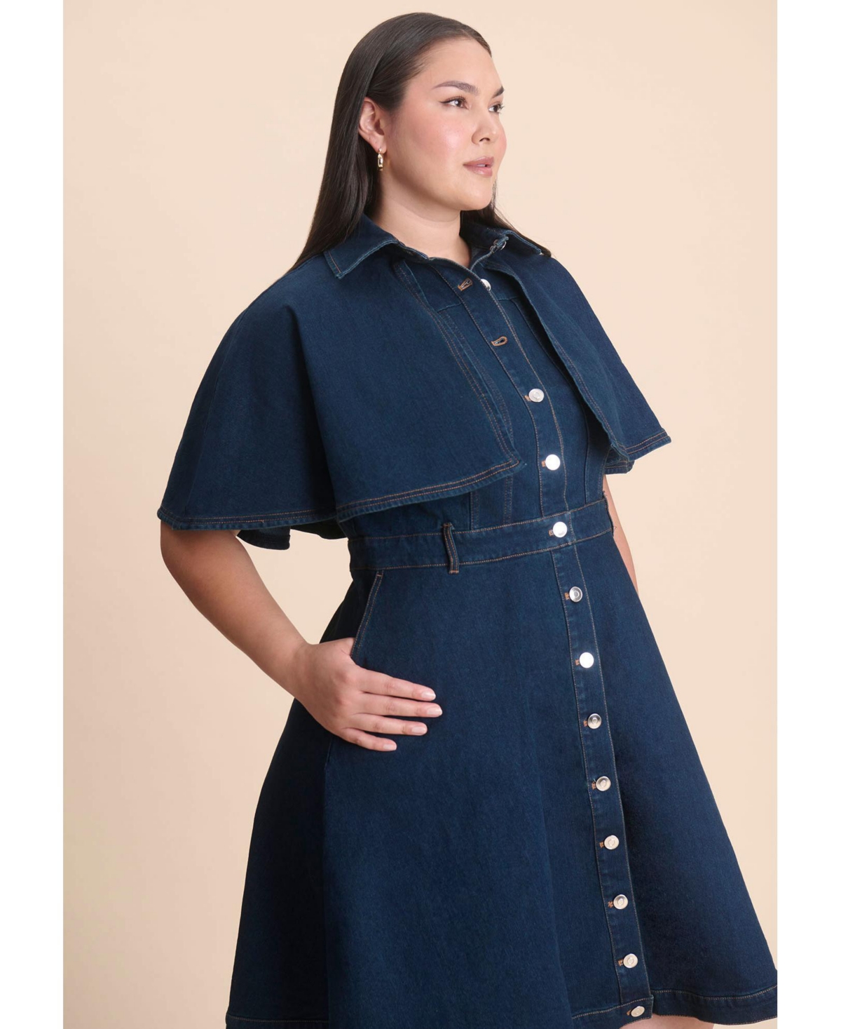 Eloquii Women's Denim Cape Detail Dress