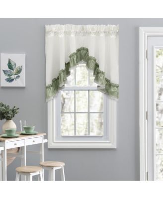 Madelyn Ruflled Victorian 1.5" Rod Pocket Swag for Windows Lace Edge 82" x 38" Sage