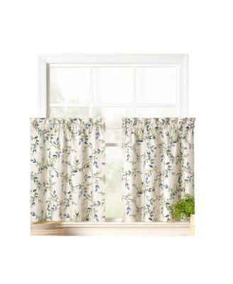 Ellis Vintage Stylish Medium Scale Printed Vine Pattern 1.5" Rod Pocket Tier 56"x36" Azure