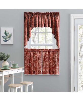 Lexington Leaf Pattern on Colored Ground Tailored Swags 56"x36" Brick