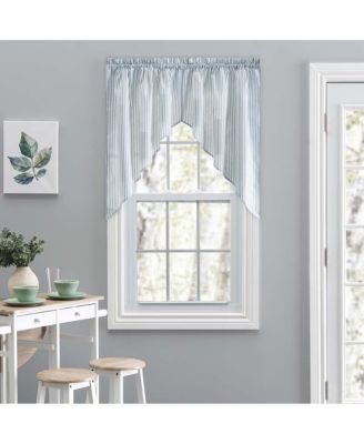 Plaza Classic Ticking Stripe Printed on Natural Ground 1.5" Rod Pocket Tailored Swag 56" x 36" Blue