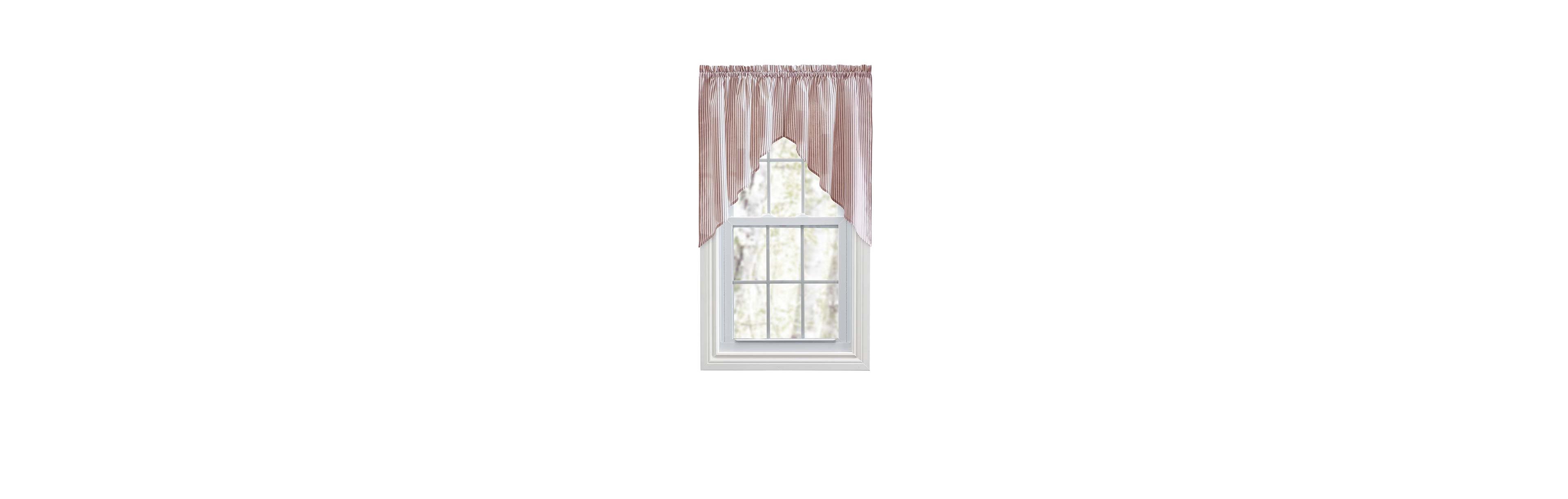 Ellis Curtain Plaza Classic Ticking Stripe Printed on Natural Ground 1.5" Rod Pocket Tailored Swag 56" x 36" Brick