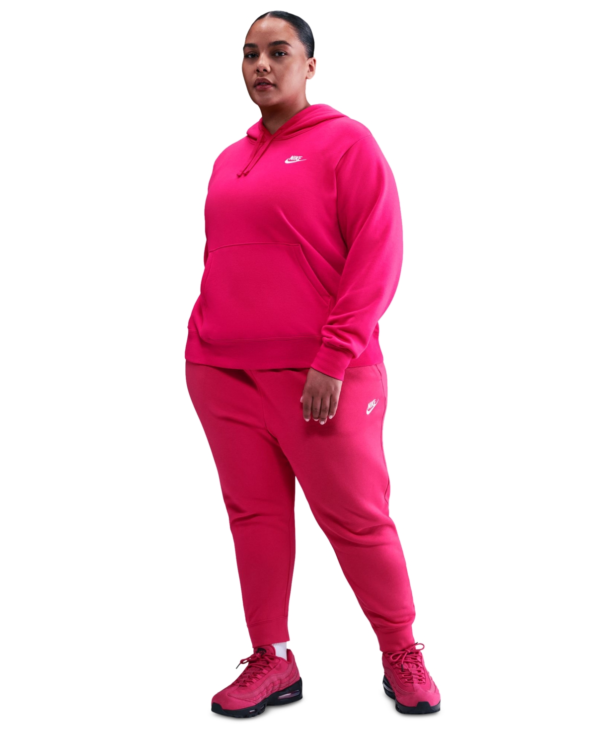 Nike Plus Size Active Sportswear Club Hooded Fleece Sweatshirt In Red