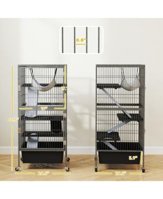 45" Small Animal Cage, 4-Tier Rolling Ferret Chinchilla Cage,