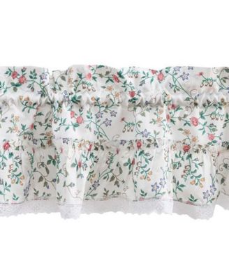 Ellis Country Floral Small Scale 1.5" Rod Pocket Floral Pattern with Ruffle Lace Edge Tier 58"x24" Multicolor