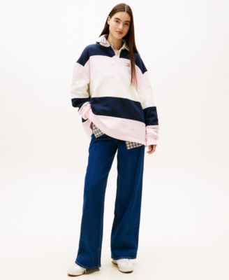 Tommy Jeans - Women's Badge Stripe Rugby Long-Sleeve Sweatshirt