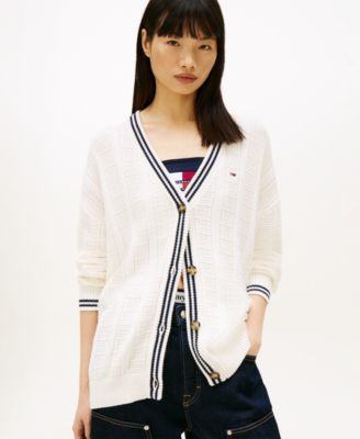 Women's Oversized Flag Cable Long-Sleeve Cardigan