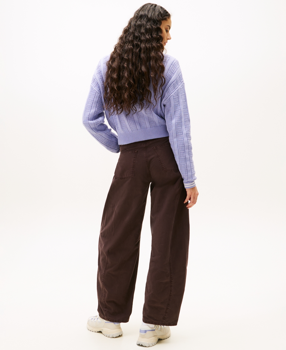 Tommy Jeans Women's Boxy Flag Cable Long-sleeve Sweater In Purple