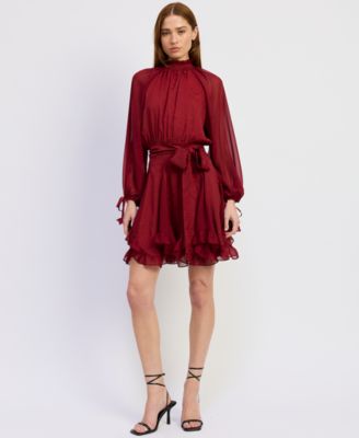 Women's Annalis Long-Sleeve Mixed Media Mini Dress