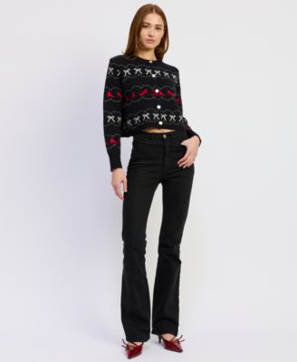 Women's Bow and Heels Knit Long-Sleeve Cardigan Sweater