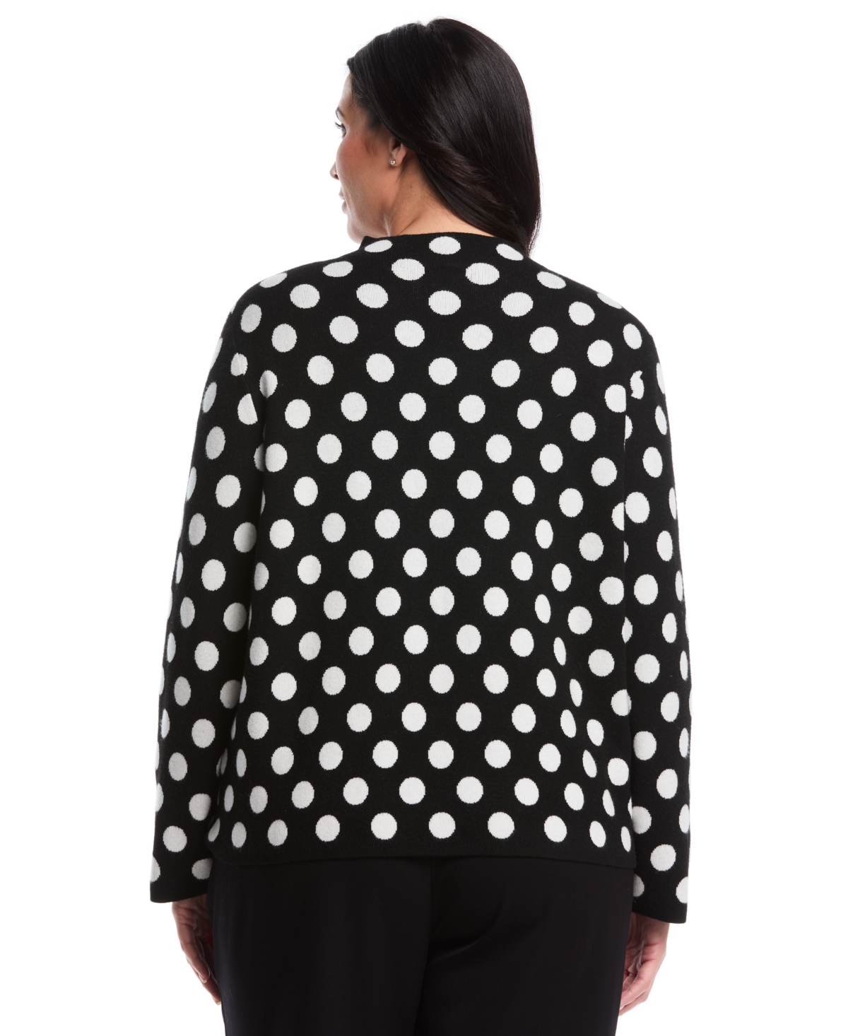 Rafaella Women's Plus Size Dot Print Mock Neck Long Sleeve Sweater In Black