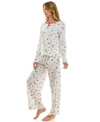 Women's 2-Piece Printed Pointelle Long-Sleeve Top and Pants Set