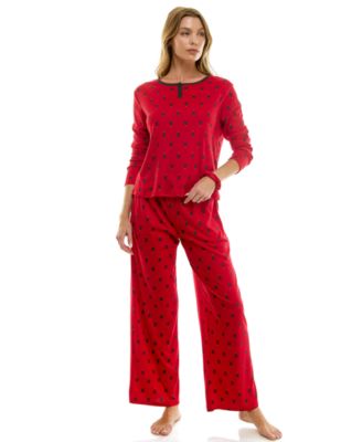 Women's 2-Piece Printed Pointelle Long-Sleeve Top and Pants Set
