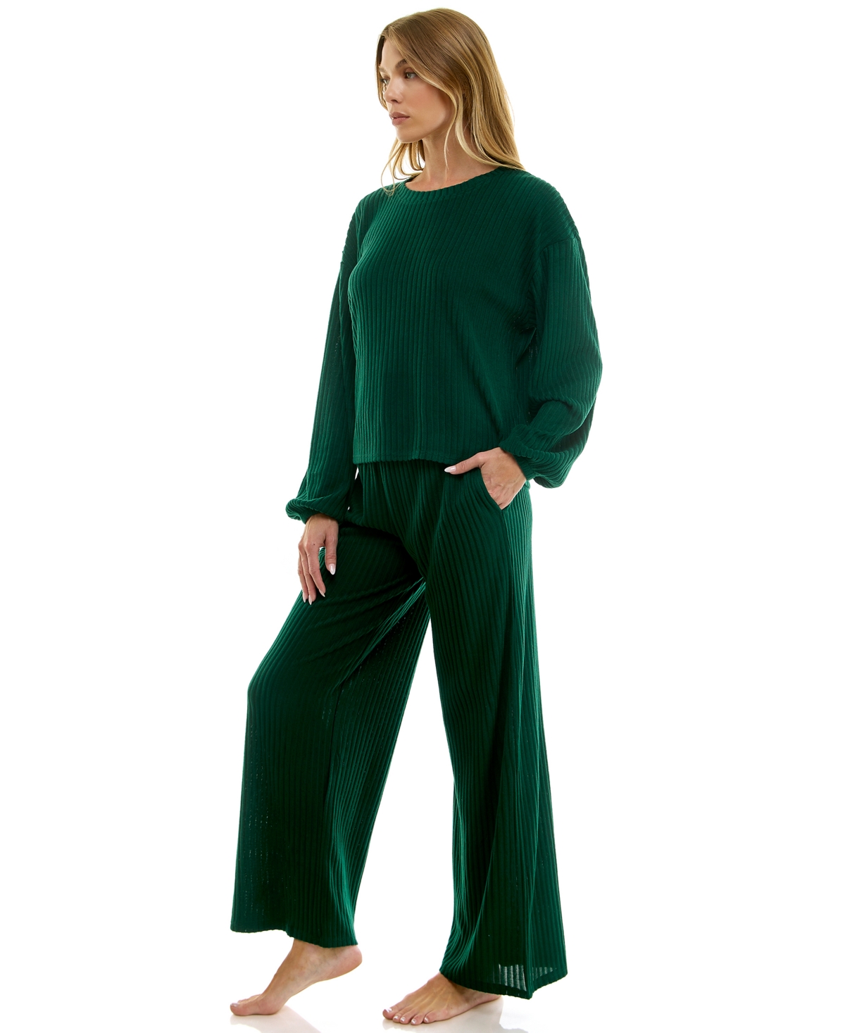 Roudelain Women's 2-piece Long-sleeve Sweatshirt And Wide-leg Pants Set In Green