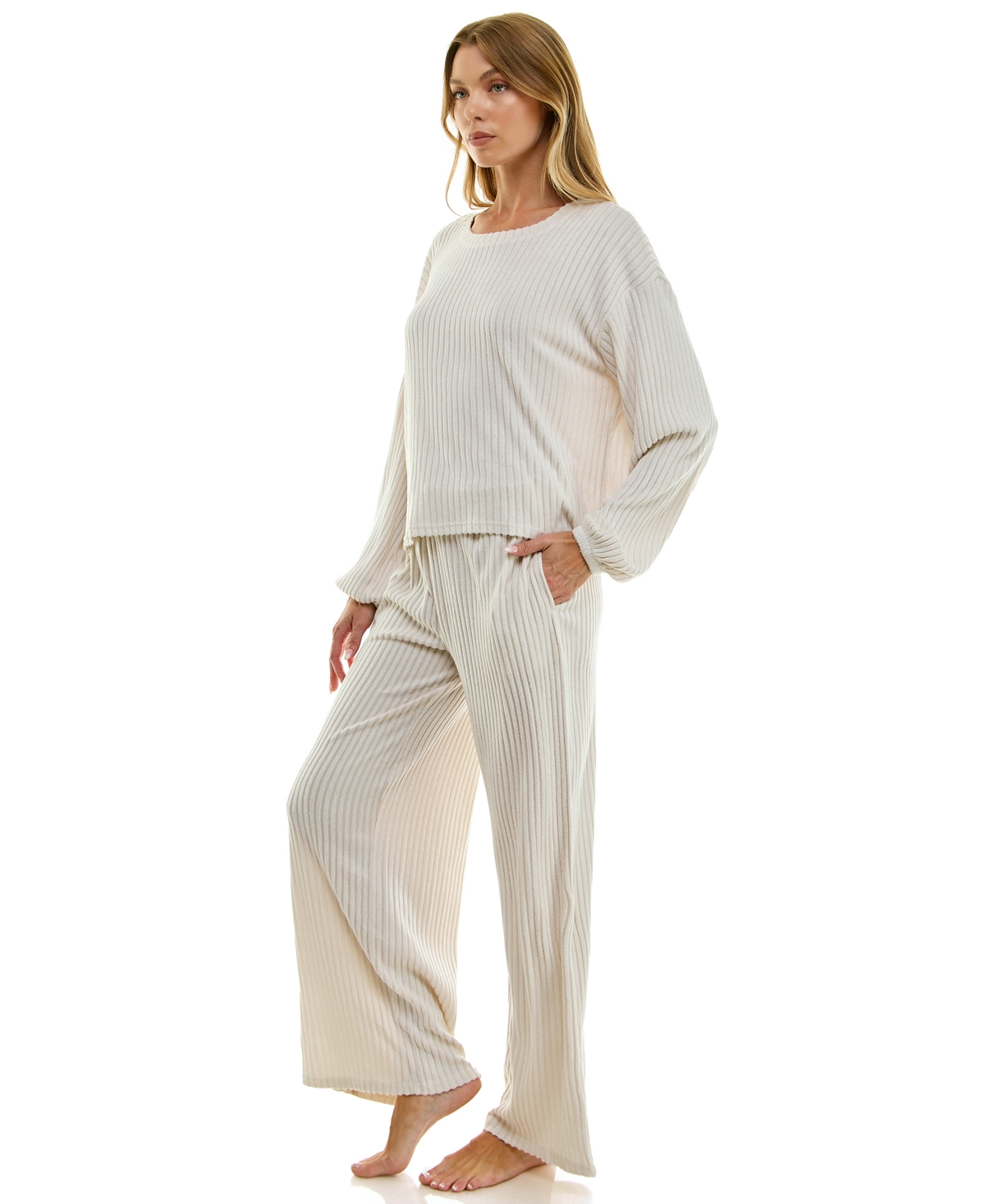 Roudelain Women's 2-piece Long-sleeve Sweatshirt And Wide-leg Pants Set In Neutral