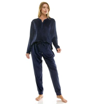 Women's 2-Piece Ribbed Velour Henley Neck Top and Joggers Set