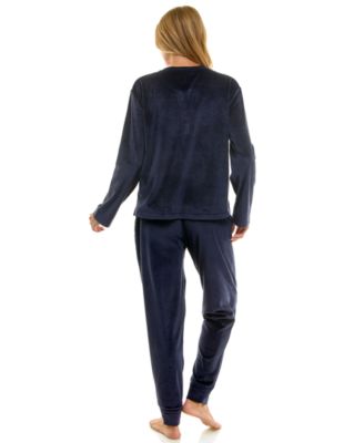 Women's 2-Piece Ribbed Velour Henley Neck Top and Joggers Set