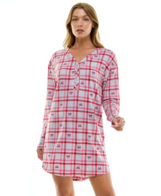 Women's Printed Long-Sleeve V-Neck Sleepshirt