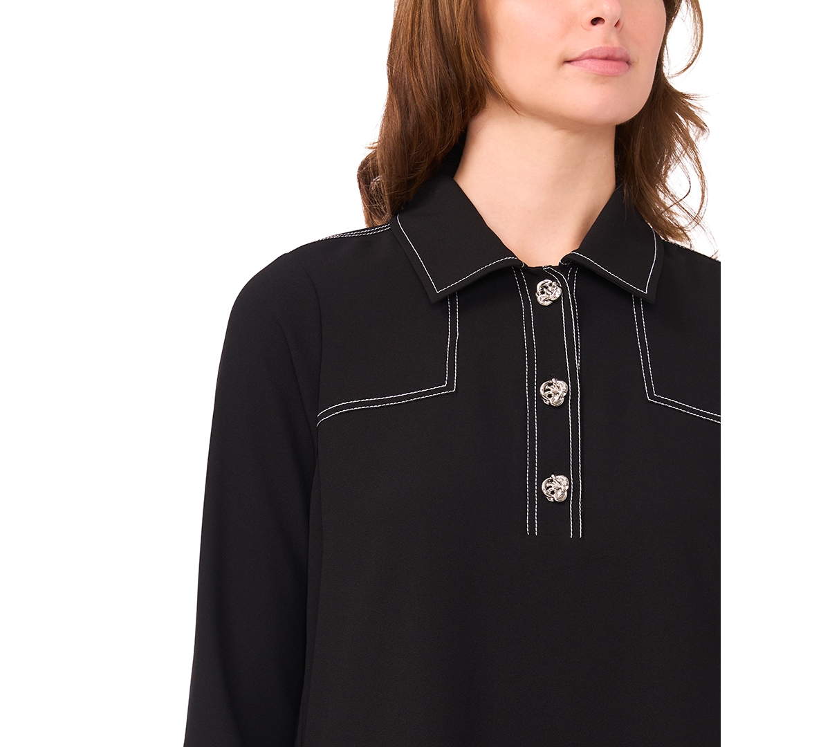 Msk Women's Contrast Stitching & Buttons Long-Sleeve Dress