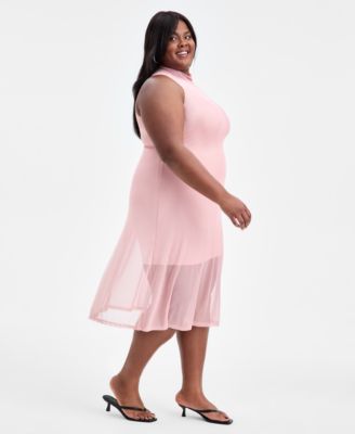 Trendy Plus Size Mesh Mock-Neck Fit & Flare Dress, Macy's Exclusive