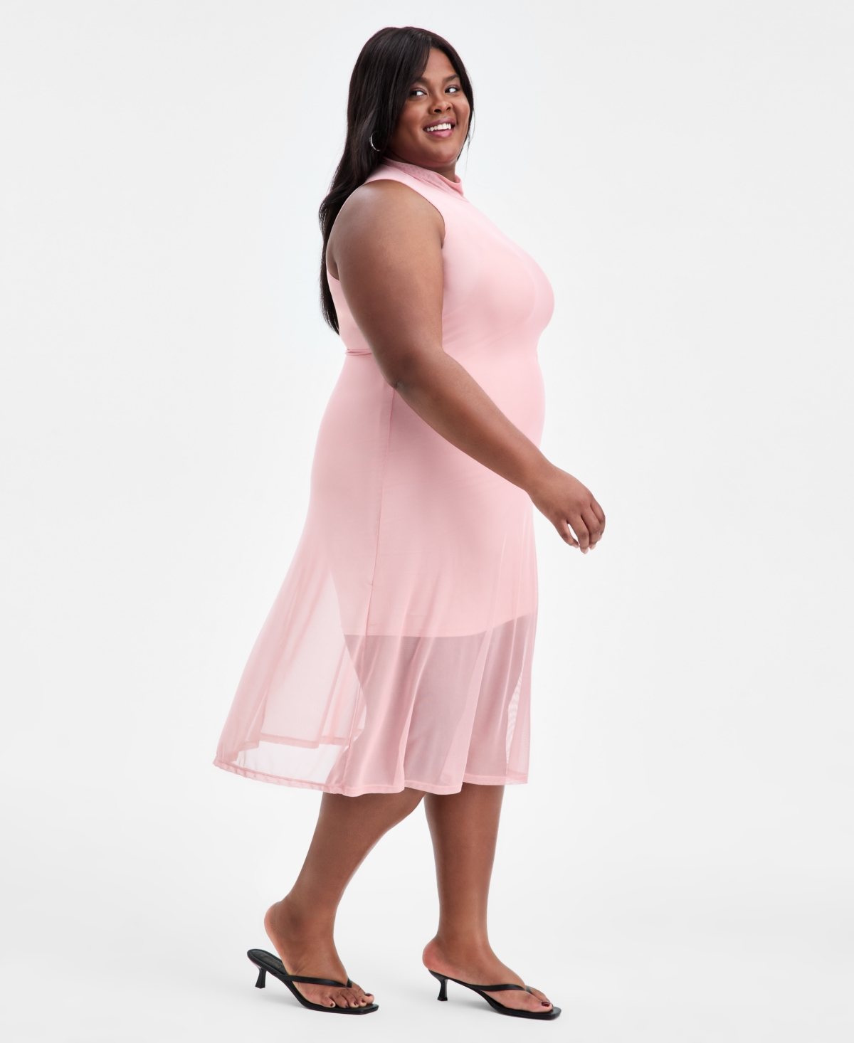Bar Iii Trendy Plus Size Mesh Mock-neck Fit & Flare Dress, Macy's Exclusive In Multi