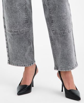 Women's Rhinestone Embellished Barrel-Leg Jeans, Macy's Exclusive