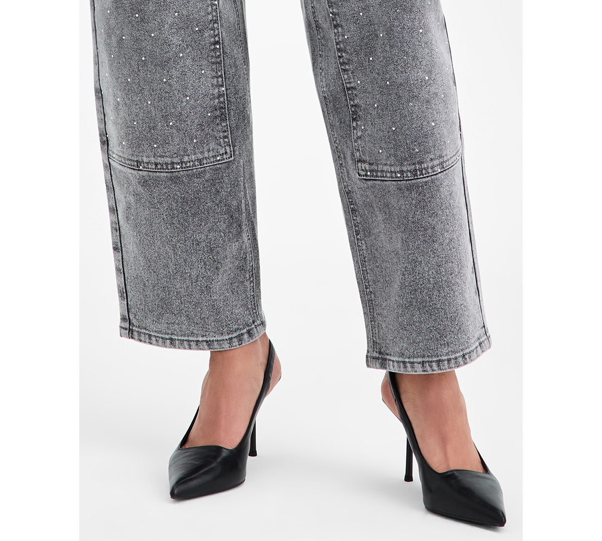 Bar Iii Women's Rhinestone Embellished Barrel-Leg Jeans, Macy's Exclusive