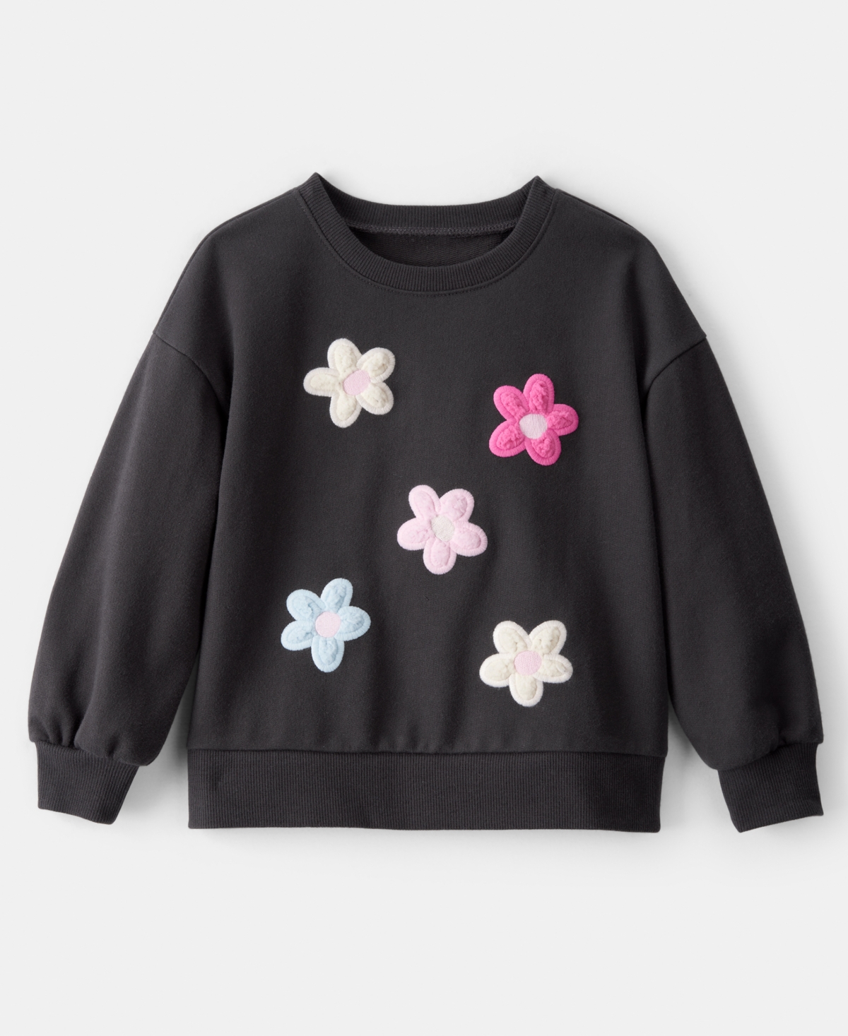 Carter's Girls Toddler 2t-5t Floral Long-sleeve Pull-on Sweatshirt In Black
