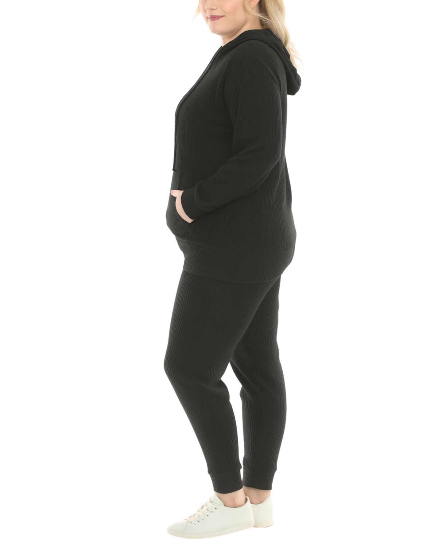 White Mark Plus Size Super Soft Two Piece Ribbed Set, цвет: Чёрный — фото 2