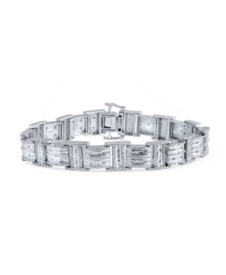 Macy's - Diamond Round & Baguette Square Link Bracelet (3/4 ct. t.w.) in Sterling Silver