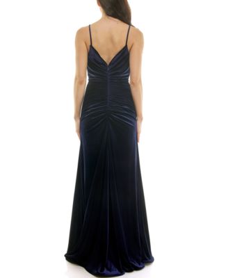 Women's Ruched Velvet Ruffle V-Neck Dress