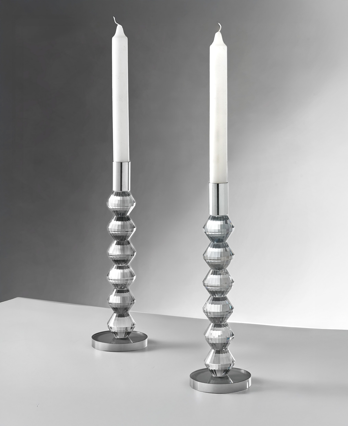 Philip Whitney Reed Clear Candlesticks, Set Of 2 In Gray
