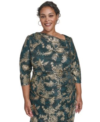 Plus Size Ruched Foil Knit Midi Dress